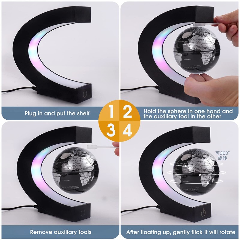 Magnetic Levitating Globe with LED Light，Floating Worlds Map，Desk trinkets，Home Office