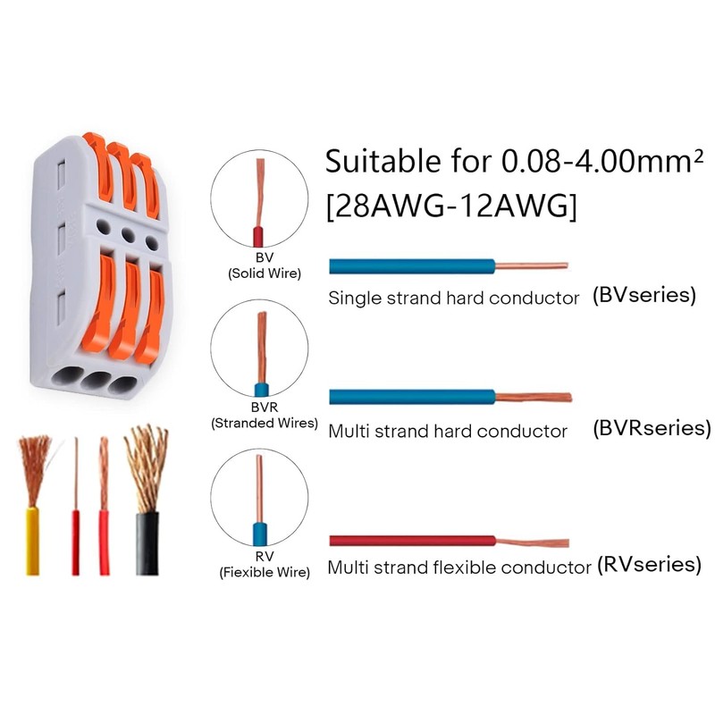 100 Pack Push-in Wire Connectors, 3 in 3 Out Compact