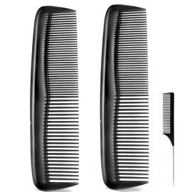 2 Pieces Black Hair Comb Set Fine Tooth Comb and Wide Tooth Comb for Women and Men, Anti-Static Combs for Dry and Wet Hair, Styling Combs for Thin and Curly Hair