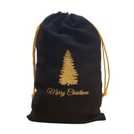 Elegant Gift Bag with Christmas Tree Embroidery 23 x 15 cm Made of Faux Leather with Drawstring as Packaging for Christmas Gifts (3)