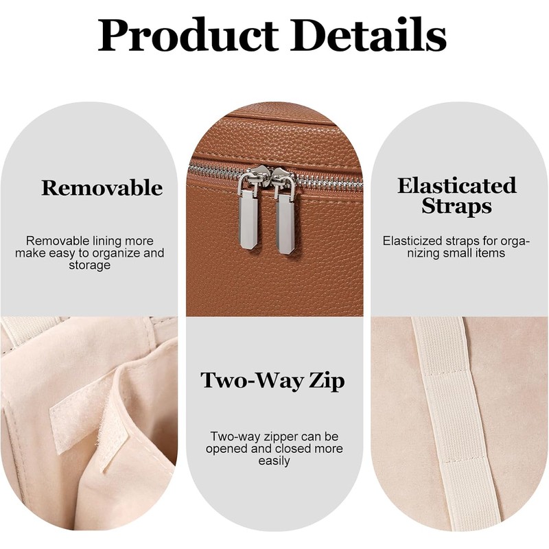 Estuche para cosméticos de piel, bolsa de maquillaje portátil, compartimento