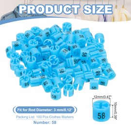 PATIKIL 100 Pcs Clothes Hanger Markers Number 58 Tags Fit 3mm Rod Garment Size Tag Hanger Clips Round Color Coding Label for Clothing Hangers, Blue
