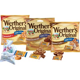 Werther's Original Sugar Free Hard Candy 3 Bags Bundle (1.46 OZ Each) 3 Flavors: Coffee, Chocolate, Caramel | Perfect for Office Spaces Candy dishes Holiday Candy Gifts | Soko Smiles Pocket Bag