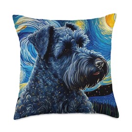 Kerry Blue Terrier in Starry Night Painting Dog Mom Dad Throw Pillow