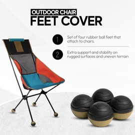 Stabilizing Rubber Ball Feet for Helinox Camping Chair - Durable Outdoor Chair Leg Cap, Help Stability on Rugged and Uneven Surfaces (Coyote TAN & Black, 55mm)