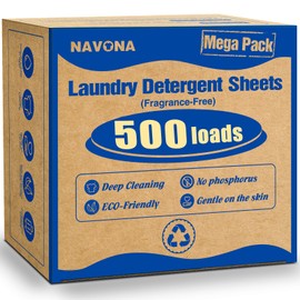 500 Loads Mega Pack Laundry Detergent Sheets, Eco-friendly Laundry Sheets, Powerful Cleaning, Suitable for Homes, Dorms, and Apartments- [Fragrance-Free]