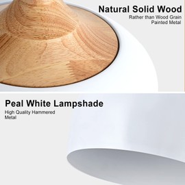 DOTCN Modern Solid Wood Pendant Light, Large Ceiling Hanging Lamp with Dome Metal Shade,Adjustable Light Fixture for Kitchen Island,Dining Room,Bedroom,Hollway,Entryway - White