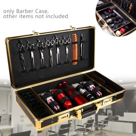 Kathring Barber Case, Stylist Toolbox Organizer,Portable Travel Case Professional Hairdressing Toolkit with Handle and Security Digital Lock Black and Gold