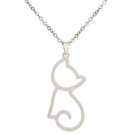 Collar Silueta de Gato - Collar Acero Inoxidable - Collar con dije de gato - Collar para dama - Set Lindo para Mujeres - Tutti Joyeria (Plateado)