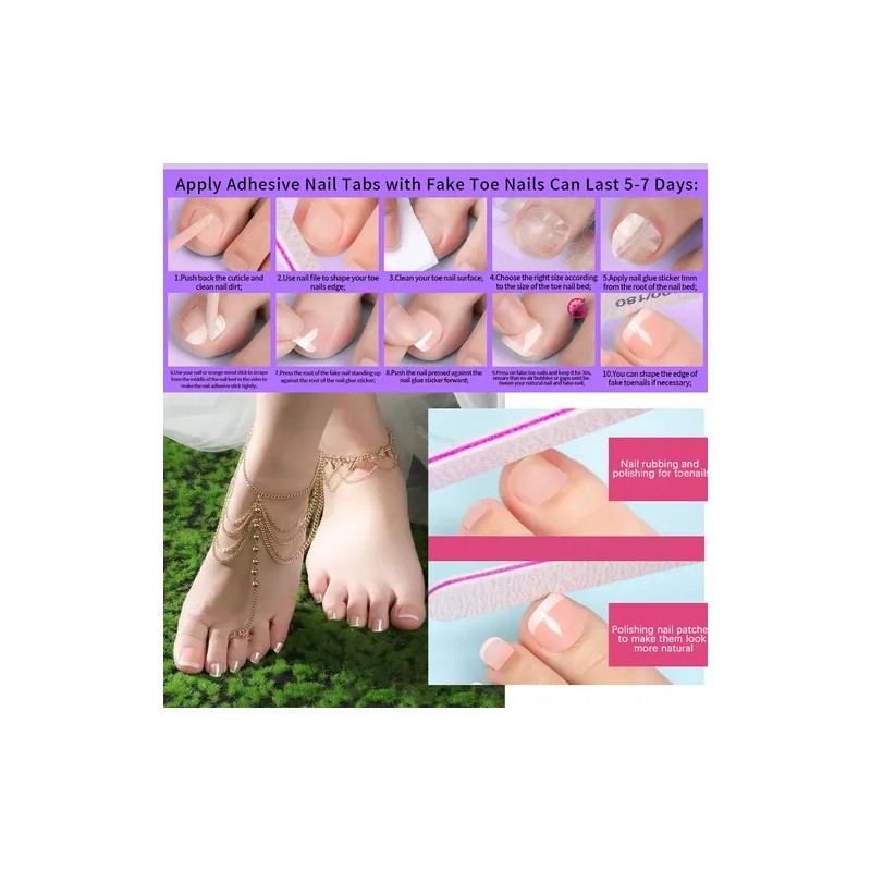 Kit Pedicura Uñas Postizas Para Pies Con Pegamento 288pcs