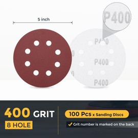HARFINGTON 100 Pcs 5 Inch Sanding Disc 8 Hole 400 Grit Hook and Loop Sandpaper Random Orbital Sander Pads for Woodworking Automotive Metal Polishing