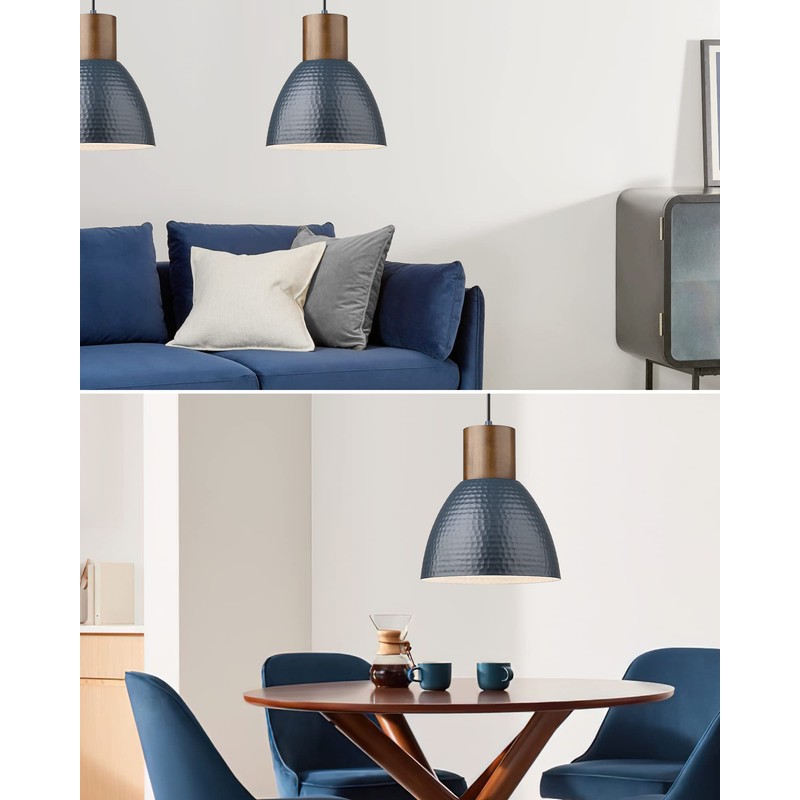 ELYONA 2 Pack Modern Hammered Pendant Lights 10.2” Blue Solid