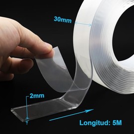 Nano Cinta Adhesiva Doble Cara, Nano Cinta Transparente Lavable Reutilizable, Tiras Adhesivas de Pared para Cocina, Fiesta, Casa,Oficina, 3CM X 5M, 1 Rollo, BOMEI PACK