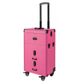 FTUREPAC Rolling Makeup Train Case, Makeup Artist Rolling Train Case with Wheels, Cosmetic Train Case Large Trolley Storage Case for Nail Technicians Cosmetology Case for Hairstylist, Rose Pink