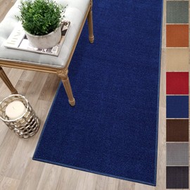 Custom Size Blue Solid Plain Rubber Backed Non-Slip Hallway Stair Runner Rug Carpet 31 inch Wide Choose Your Length 31in X 10ft