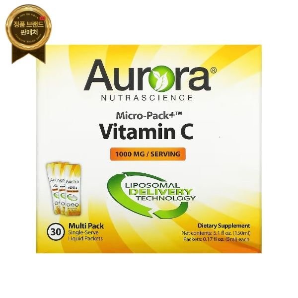 Aurora Liposomal Vitamin C 1000 30 packets Liposomal Vitamin C, 3000mg / 오로라 리포조말 비타민C 1000 30포 리포솜 리포좀 비타민씨, 3000mg