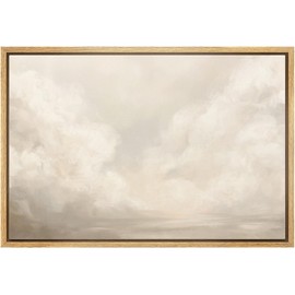MUDECOR Framed Canvas Print Wall Art Soft Neutral Cloudscape Tranquil Beige and Cream Sky Illustrations Fine Art Decorative Zen Country/Farmhouse Retro for Bedroom - 24"x36" Natural