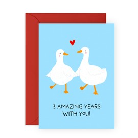 CENTRAL 23 Cute 3rd Anniversary Card for Him Her – Goose Couple - Gifts for Partner, Wife, Husband, Boyfriend, Girlfriend, Babe, Married, Women, Men - Amazing Third Year Together- Comes with Stickers