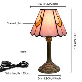wecrejoni Tiffany Lamp Bedside Table Lamp-Nightstand,Stained Glass Lamp for Bedroom Dorm Living Kitchen, Aesthetic Cute Home Decor Gift (OFU1170-Pink Moon)