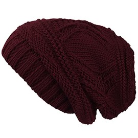 Lilax Knit Slouchy Oversized Soft Warm Winter Beanie Hat Wine