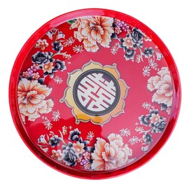 Cabilock Chinese Style Wedding Tea Tray 13.07 Inch Round Candy Plates Serving Tray for Tea Ceremony Party Snacks and Chinese New Year Celebrations