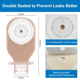 Steawoce 50 PCS Colostomy Bags with Filter, 15-65mm One-Piece Cut-to Fit Ostomy Supplies with Hook and Loop Closure Drainable Pouches for Stoma Care (50Pack)