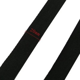 Seam Tape Cotton 20 mm 50 m Cotton Webbing Black/White/Retro White Cotton Bias Tape Herringbone Cotton Webbing with Herringbone Stitch Cotton Tape for DIY Crafts Sewing Knitting (Black)