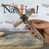Wooden Cross w/ Wire Wrap - White Washed Distressed -