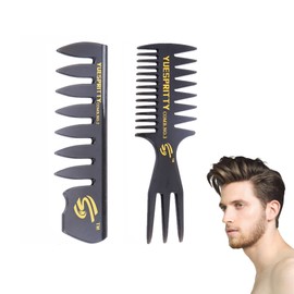Men's Comb Comb Hair Comb Texture Comb Men Styling Comb Coarse Anti-Static 2 Piece Comb for Salon, Beauty Salon, Hairdresser, Barber Shop Black