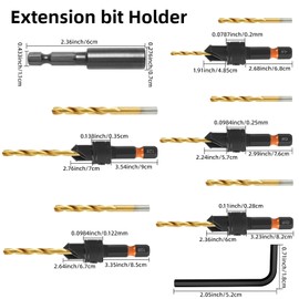 YQANDL 12Pcs HSS Adjustable Countersunk Drill Bits for Woodworking