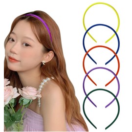 Herbeluemily Headband Thin Satin Pushing Life Korean Set Choose from Matching Shiny Costume, Hair Ornament, Eset (Yellow, Purple, Blue, Red, Green)