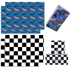 Car Wrapping Paper 4 Sheets, Cartoon Gift Christmas Wrapping Papers, Wrapping Paper for Birthday Christmas Party (black)