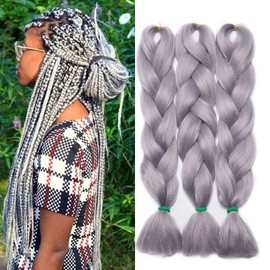 Braiding Hair Wholesale 3 Pcs Ombre Crochet Jumbo Braids 300g Hair Extension Afro Braid Synthetic Hair [Silver Grey]
