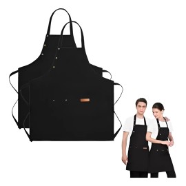 2 Piezas Delantal Mandiles De Cocina Para Mujeres Hombres Delantal De Chef Impermeable Con Bolsillos Para Cocinar Hornear Restaurante