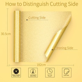 Plotter Film Textile Glitter Gold, Flex Film Plotter Textile 30.5 x 182 cm Transfer Film Plotter Flex Film for Cricut and Silhouette Cameo, Gold Heat Transfer Viny Plotter Film for Textiles, Clothing,