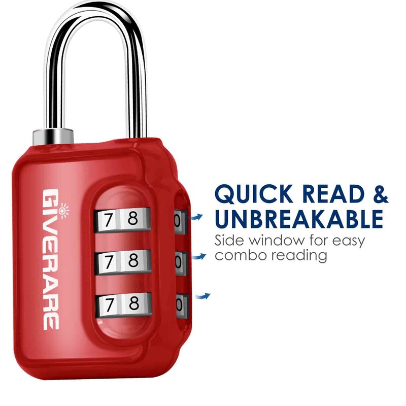 GIVERARE 2 Pack Combination Lock, 3-Digit Padlock Keyless, Resettable Luggage