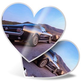 2 x Heart Stickers 15 cm - Classic Muscle Car Sunset Fun Decals for Laptops,Tablets,Luggage,Scrap Booking,Fridges, #3950