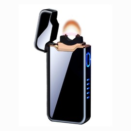 Electric Lighter Plasma Rechargeable with LED Battery Indicator Strong Flame, USB Convenient Charging, Windproof Lighter Outdoor（B-Black）