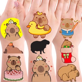OriniPlay 176 Pcs Capybara Tattoos Temporary Stickers Cute Animal Pet Themed Birthday Party Supplies Decoration Favors Goodie Bag Stuffers Prize Tattoo