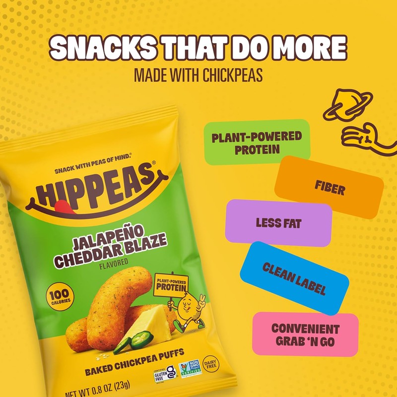 Hippeas Chickpea Puffs, Jalapeño Cheddar Blaze, 30 x 0.8 oz