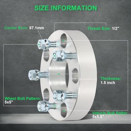 Abrillvt 2PCS 5x5.5 to 5x5 Wheel Spacer Adapter 5 Lug 1.5 inch Thread Size 1/2" Wheel Compatible for Dakota Wheel Adapter 05-11 for Ram 1500 94-10 for Bronco 92-96 for F-150 Wheel Adapter 75-96
