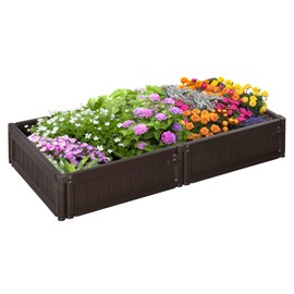 Outsunny 48" x 24" Raised Garden Bed Kit, Divisible Planting Box DIY Garden Elevated Planter for Outdoor & Indoor Backyard, Wood Imitating Grain, Easy Assembly, with 6 Stakes, Brown