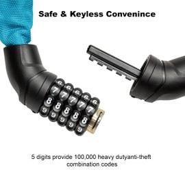 Via Velo Bike Chain Lock, 5-Digit Resettable Combination Heavy Duty Anti-Theft Bicycle Lock, 2.95 Ft Security Bike Locks for Scooter, Motorcycle, Gate, Fence, Valuables Etc