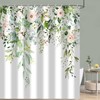 GKLEASG Sage Green Eucalyptus Shower Curtain Watercolor Leaves Floral Spring