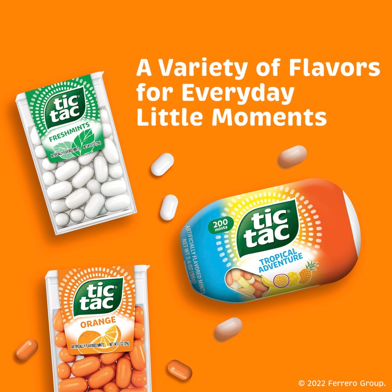 Tic Tac Orange Flavored Mints, 4 Bottle Packs, On-The-Go Refreshment,