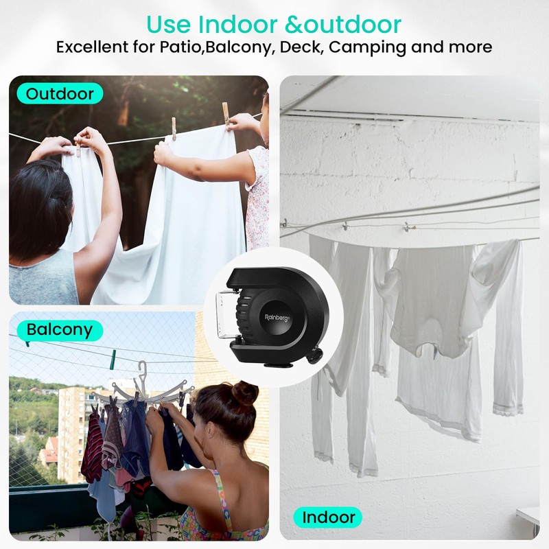 Rainberg Retractable Clothes Line, 15m/30m Washing Line, Wall-Mounted, PVC-Coated, Indoor/Outdoor