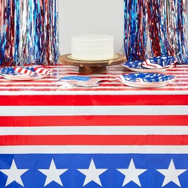 BLUE PANDA Patriotic American Flag Tablecloths for 4th of July (54 x 108 in, 6 Pack) - Plastic Table Cloth Disposable - Fourth July Decorations Outdoor - Flag Table Cloth