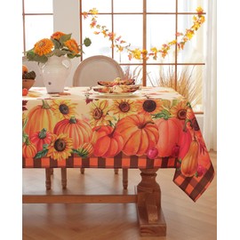 Honellaty Thanksgiving Tablecloth 52x70 Inch Rectangle Table Cloth, Fall Pumpkin Sunflower Table Cover for Dinner, Thanksgiving, Harvest, Holiday Decor