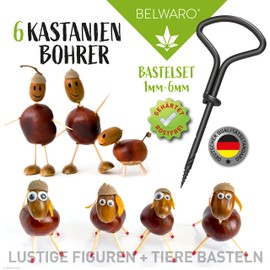 Belwaro® Chestnut Drill Bit Set of 6 with Storage Box, Hardened Tips - 1-6 mm, Hand Drill Wood, Chestnut Craft Set Children