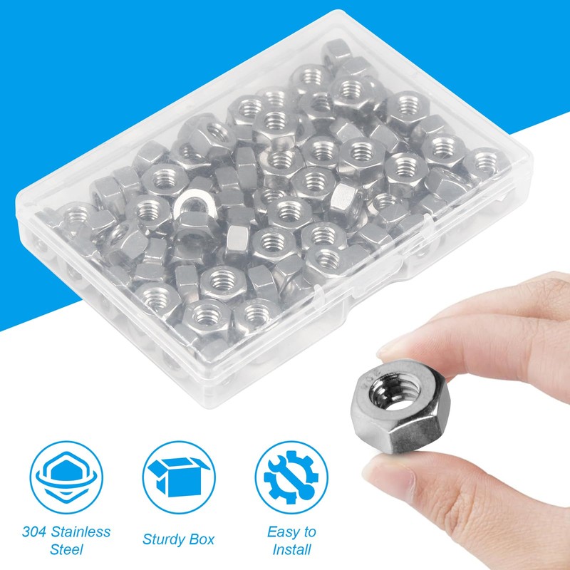 Yinpecly 100pcs M6-1.0 Hex Nut, 304 Stainless Steel Nuts,M6x1.0mm Hex